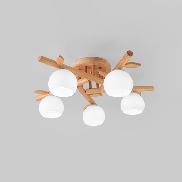 Traditional Japanese Dome Iron Oak Wood 3/5/8 Light Semi-Flush Mount Ceiling Light For Living Room - Image 17