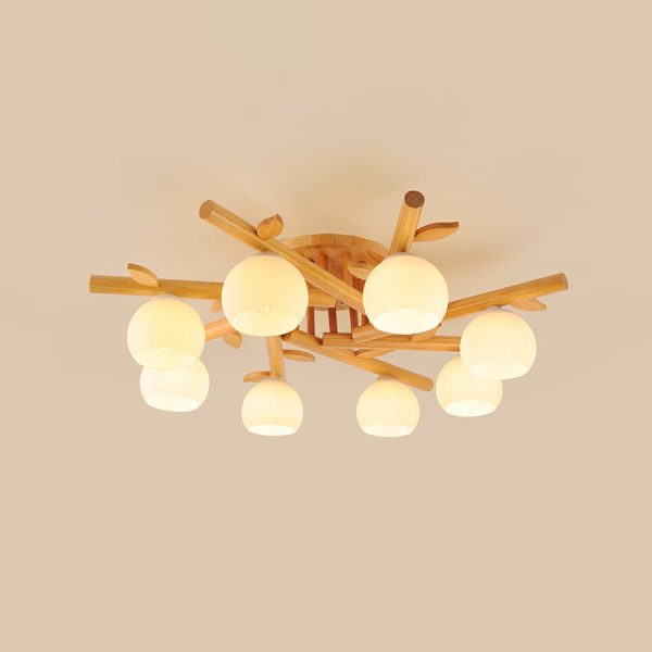 Traditional Japanese Dome Iron Oak Wood 3/5/8 Light Semi-Flush Mount Ceiling Light For Living Room - Image 21