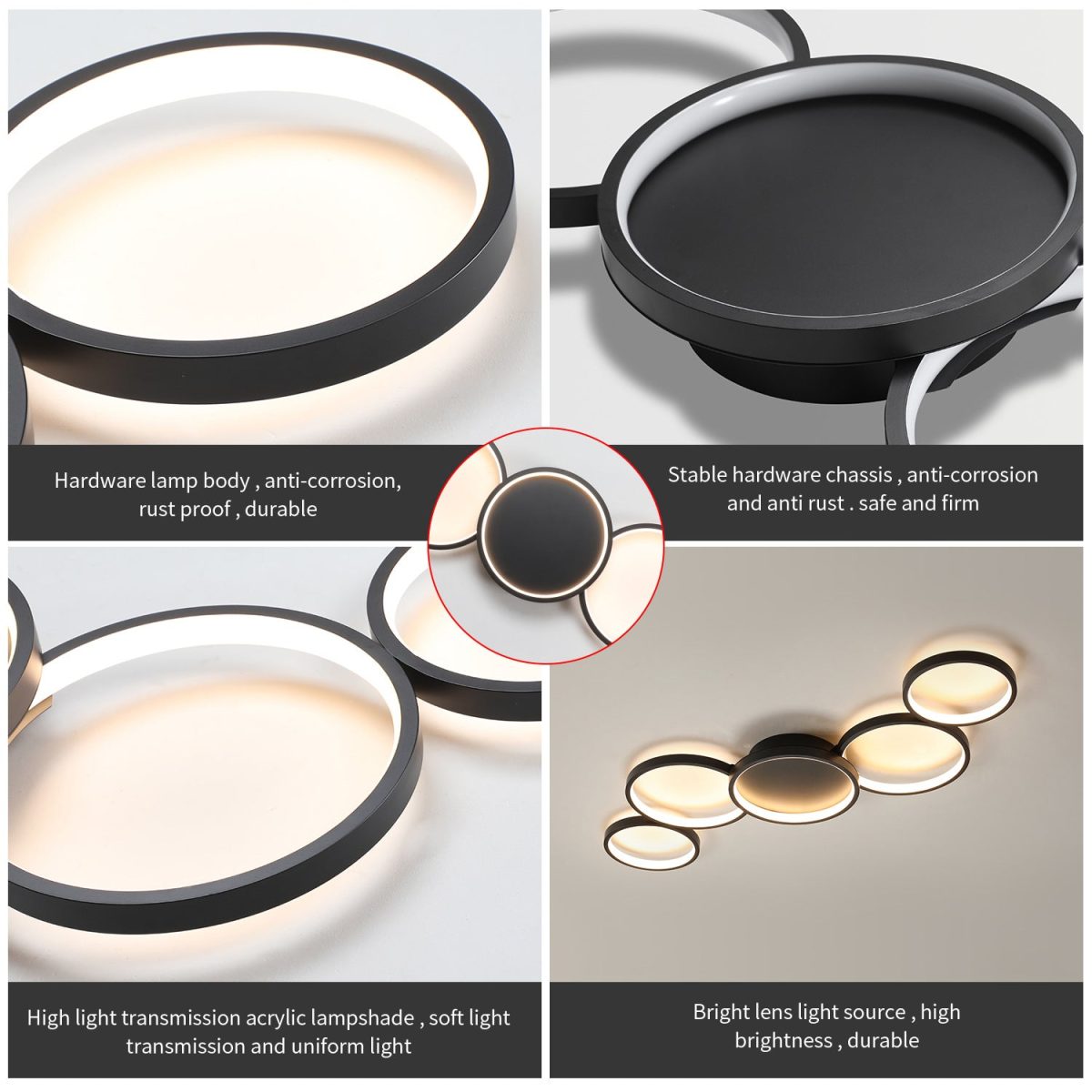 Modern Minimalist Multiple Circle Iron Aluminum Acrylic LED Semi-Flush Mount Ceiling Light For Living Room - Image 5