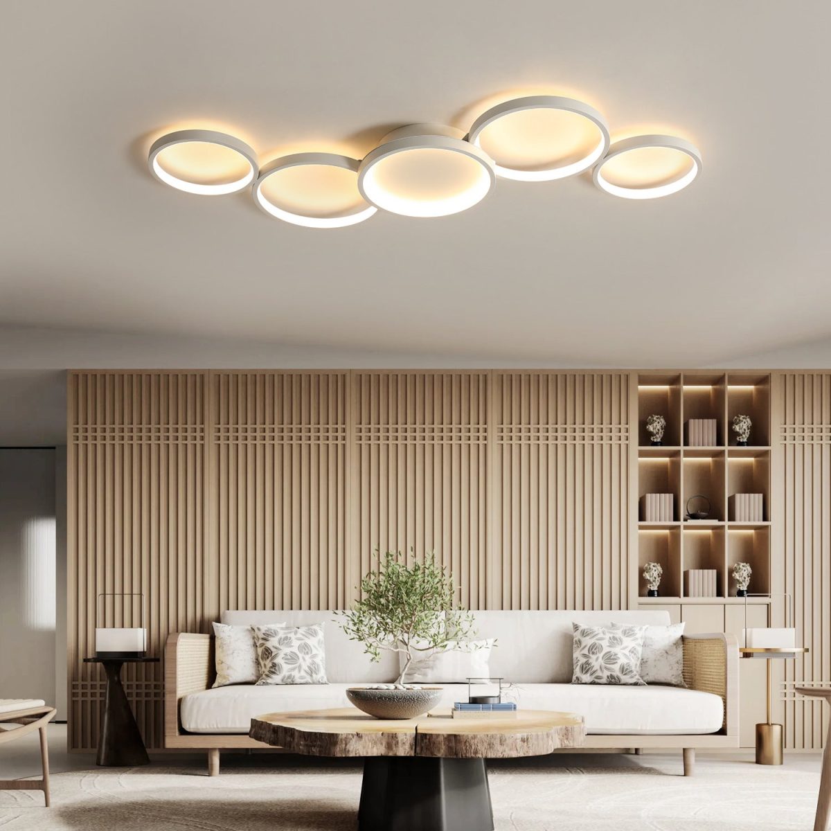 Modern Minimalist Multiple Circle Iron Aluminum Acrylic LED Semi-Flush Mount Ceiling Light For Living Room - Image 8