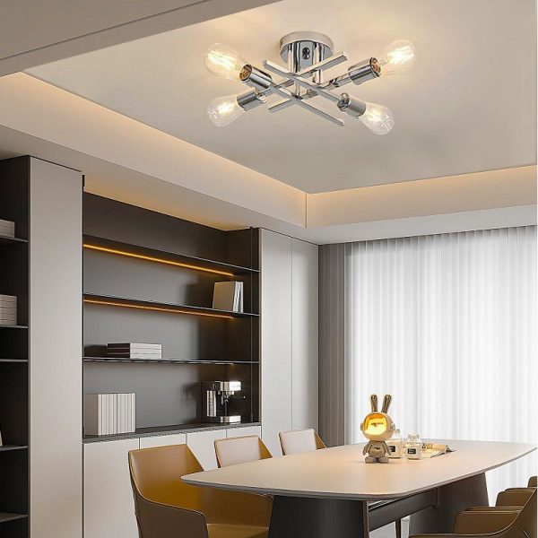 Contemporary Industrial Long Tube Iron 4-Light Semi-Flush Mount Ceiling Light For Bedroom - Image 2