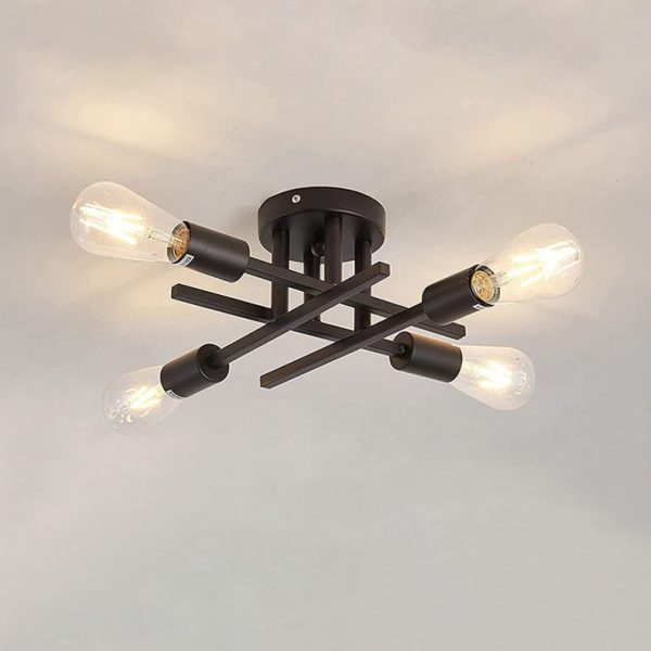 Contemporary Industrial Long Tube Iron 4-Light Semi-Flush Mount Ceiling Light For Bedroom - Image 11