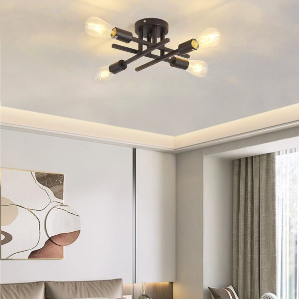 Contemporary Industrial Long Tube Iron 4-Light Semi-Flush Mount Ceiling Light For Bedroom - Image 3
