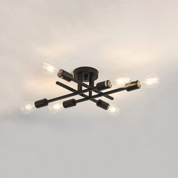 Contemporary Industrial Long Tube Iron 4-Light Semi-Flush Mount Ceiling Light For Bedroom - Image 13