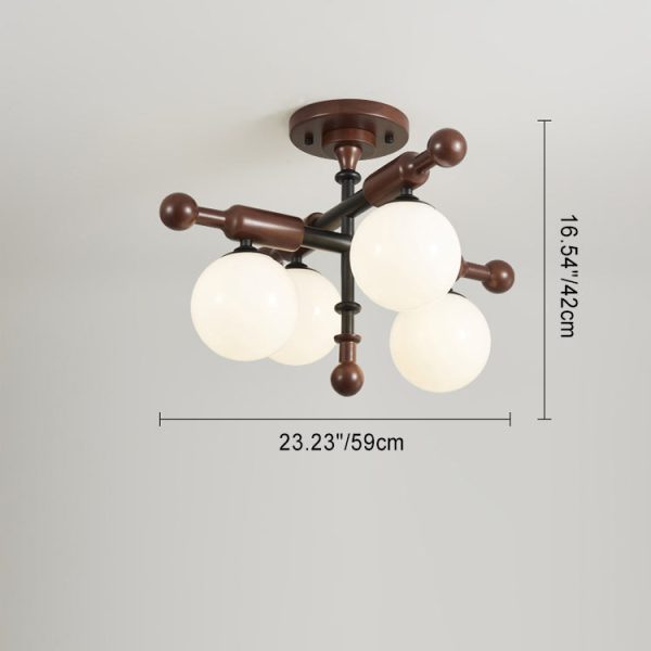 Traditional French Sphere Metal Rubberwood Glass 4/6/8 Light Semi-Flush Mount Ceiling Light For Living Room - Image 4