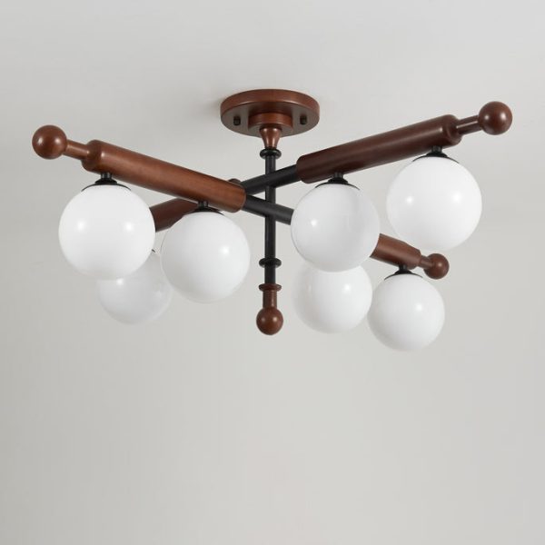 Traditional French Sphere Metal Rubberwood Glass 4/6/8 Light Semi-Flush Mount Ceiling Light For Living Room - Image 15