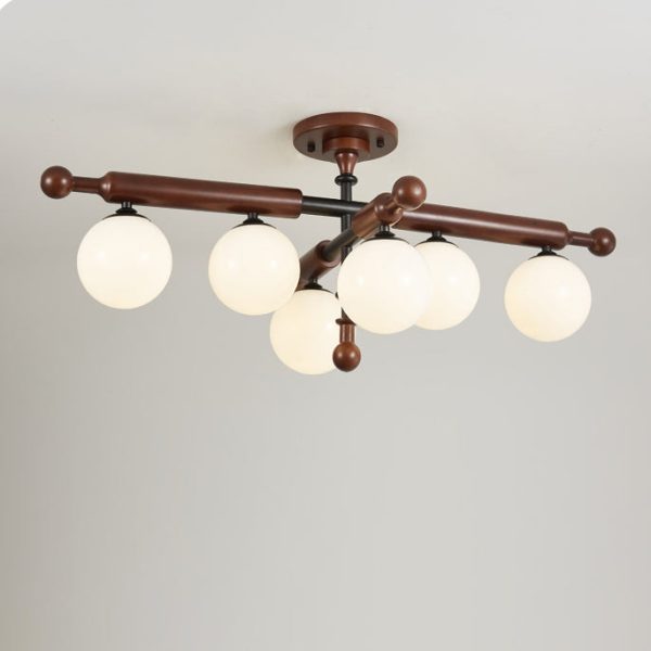 Traditional French Sphere Metal Rubberwood Glass 4/6/8 Light Semi-Flush Mount Ceiling Light For Living Room - Image 17