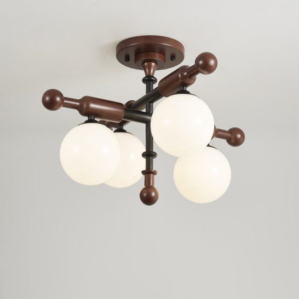 Traditional French Sphere Metal Rubberwood Glass 4/6/8 Light Semi-Flush Mount Ceiling Light For Living Room - Image 16