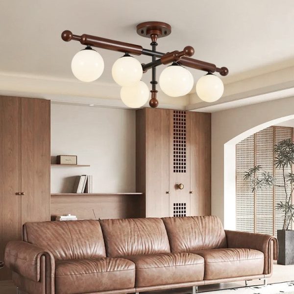 Traditional French Sphere Metal Rubberwood Glass 4/6/8 Light Semi-Flush Mount Ceiling Light For Living Room - Image 11