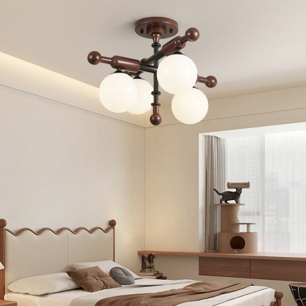 Traditional French Sphere Metal Rubberwood Glass 4/6/8 Light Semi-Flush Mount Ceiling Light For Living Room - Image 10