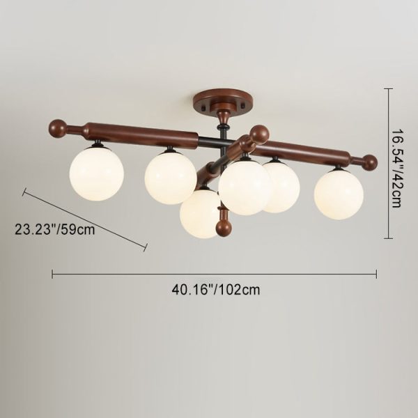 Traditional French Sphere Metal Rubberwood Glass 4/6/8 Light Semi-Flush Mount Ceiling Light For Living Room - Image 5