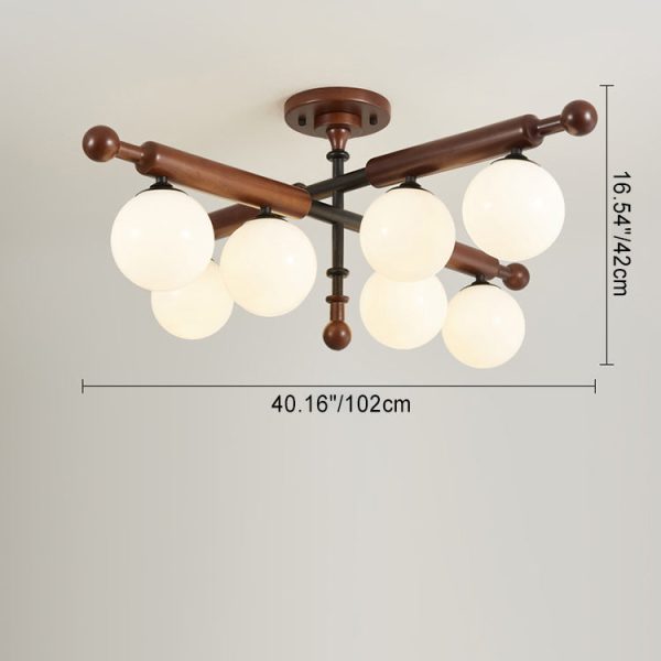 Traditional French Sphere Metal Rubberwood Glass 4/6/8 Light Semi-Flush Mount Ceiling Light For Living Room - Image 6