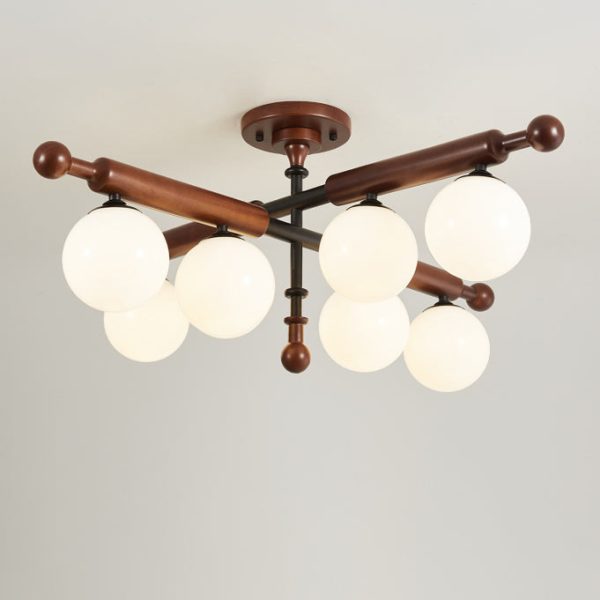 Traditional French Sphere Metal Rubberwood Glass 4/6/8 Light Semi-Flush Mount Ceiling Light For Living Room - Image 18