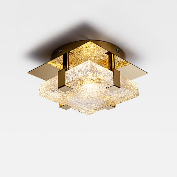 Modern Luxury Square Stainless Steel Glass LED Semi-Flush Mount Ceiling Light For Hallway - Image 12