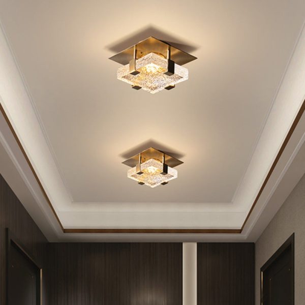 Modern Luxury Square Stainless Steel Glass LED Semi-Flush Mount Ceiling Light For Hallway - Image 9