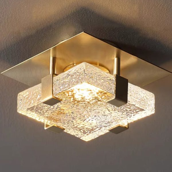 Modern Luxury Square Stainless Steel Glass LED Semi-Flush Mount Ceiling Light For Hallway - Image 10