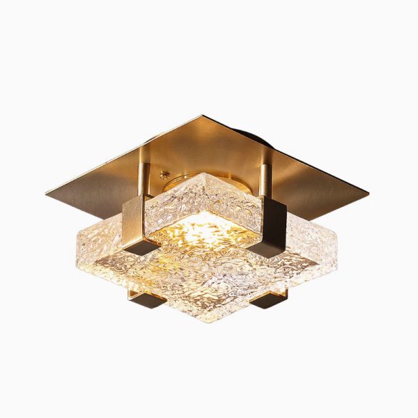 Modern Luxury Square Stainless Steel Glass LED Semi-Flush Mount Ceiling Light For Hallway - Image 15