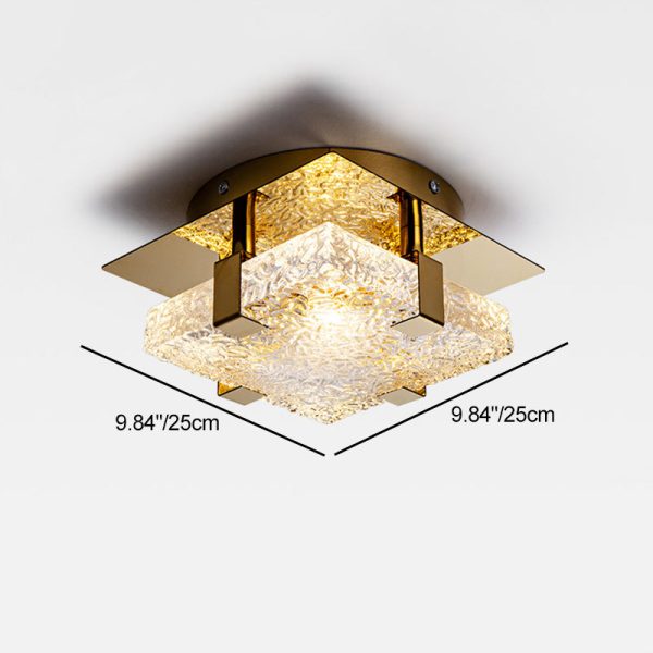 Modern Luxury Square Stainless Steel Glass LED Semi-Flush Mount Ceiling Light For Hallway - Image 4