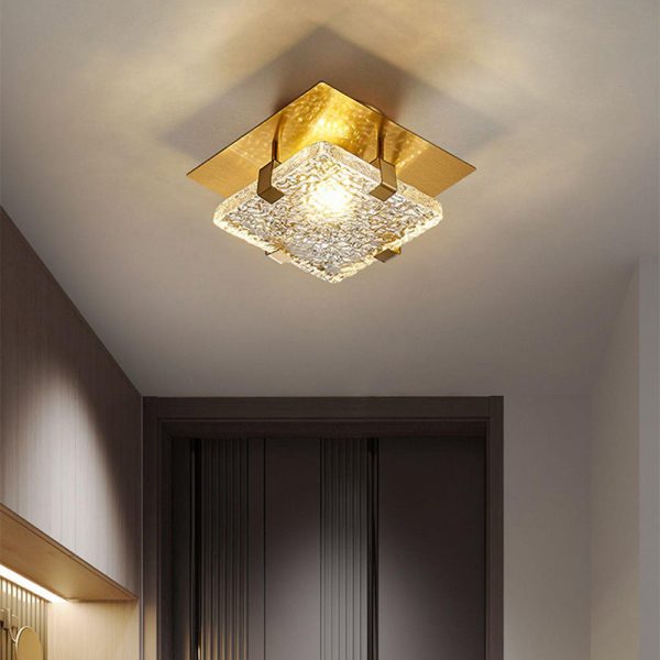 Modern Luxury Square Stainless Steel Glass LED Semi-Flush Mount Ceiling Light For Hallway - Image 2
