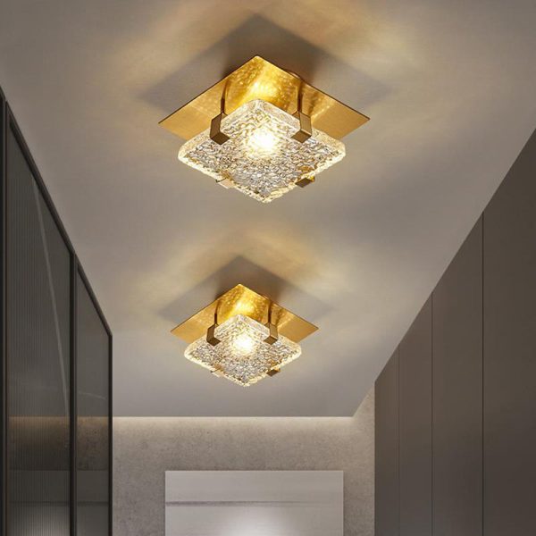 Modern Luxury Square Stainless Steel Glass LED Semi-Flush Mount Ceiling Light For Hallway - Image 3