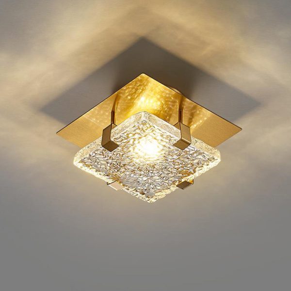 Modern Luxury Square Stainless Steel Glass LED Semi-Flush Mount Ceiling Light For Hallway - Image 11