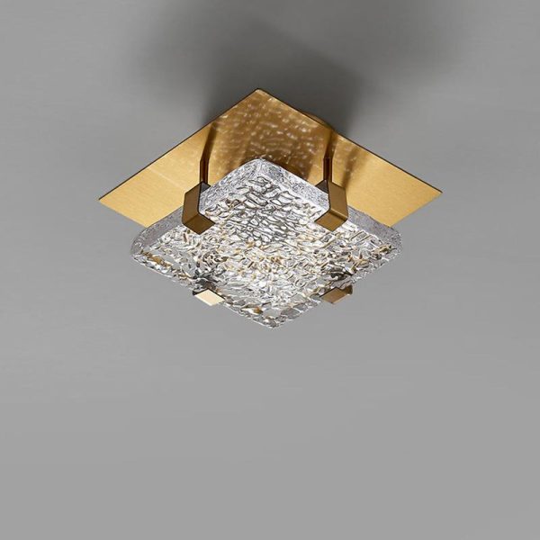 Modern Luxury Square Stainless Steel Glass LED Semi-Flush Mount Ceiling Light For Hallway - Image 14