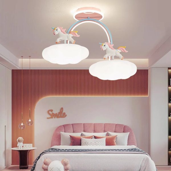 Contemporary Creative Kids Pony Iron Resin Acrylic LED Semi-Flush Mount Ceiling Light For Bedroom - Image 10