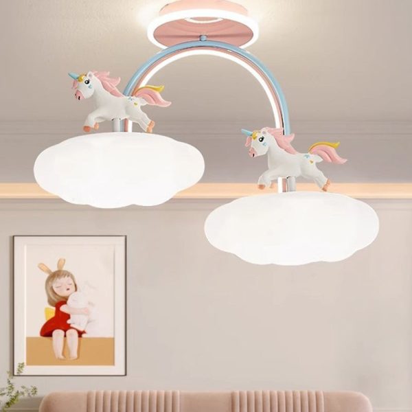 Contemporary Creative Kids Pony Iron Resin Acrylic LED Semi-Flush Mount Ceiling Light For Bedroom - Image 11