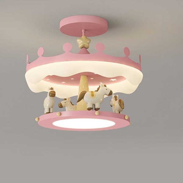 Modern Eclectic Kids Carousel Iron PE LED Semi-Flush Mount Ceiling Light For Bedroom - Image 13
