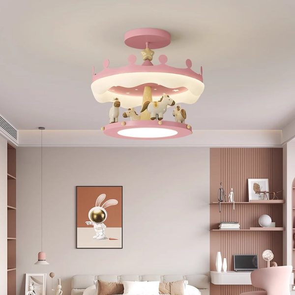 Modern Eclectic Kids Carousel Iron PE LED Semi-Flush Mount Ceiling Light For Bedroom - Image 10