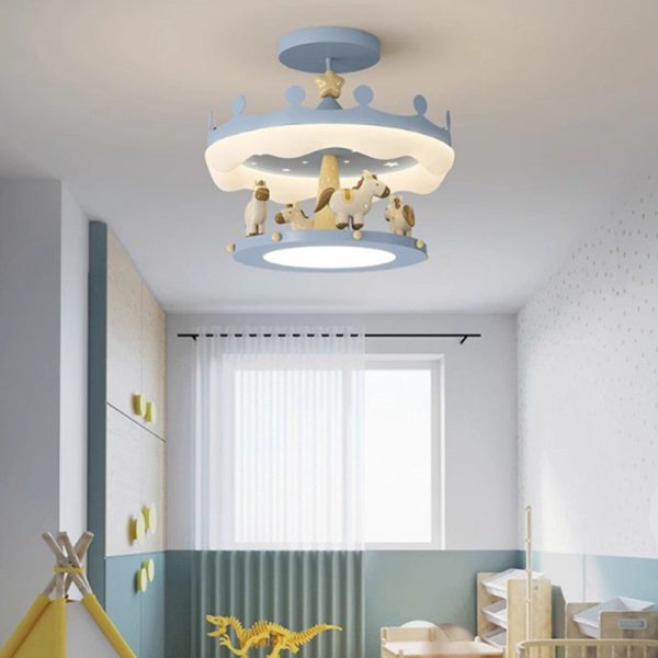 Modern Eclectic Kids Carousel Iron PE LED Semi-Flush Mount Ceiling Light For Bedroom - Image 9
