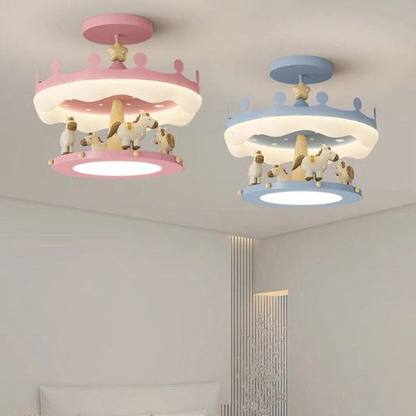 Modern Eclectic Kids Carousel Iron PE LED Semi-Flush Mount Ceiling Light For Bedroom - Image 8