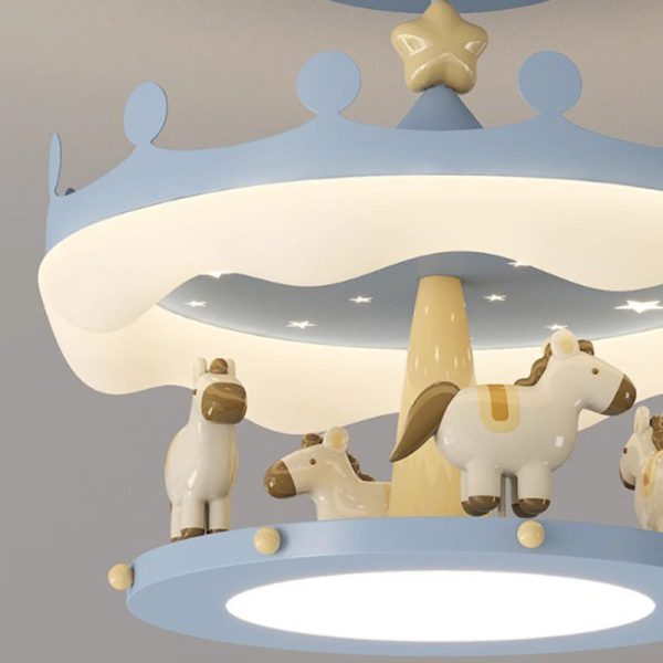 Modern Eclectic Kids Carousel Iron PE LED Semi-Flush Mount Ceiling Light For Bedroom - Image 6