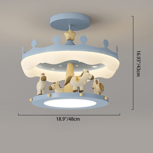 Modern Eclectic Kids Carousel Iron PE LED Semi-Flush Mount Ceiling Light For Bedroom - Image 4