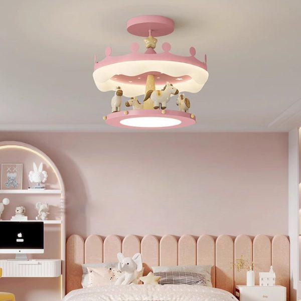 Modern Eclectic Kids Carousel Iron PE LED Semi-Flush Mount Ceiling Light For Bedroom - Image 2