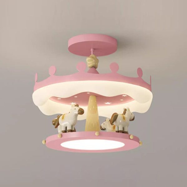 Modern Eclectic Kids Carousel Iron PE LED Semi-Flush Mount Ceiling Light For Bedroom - Image 14