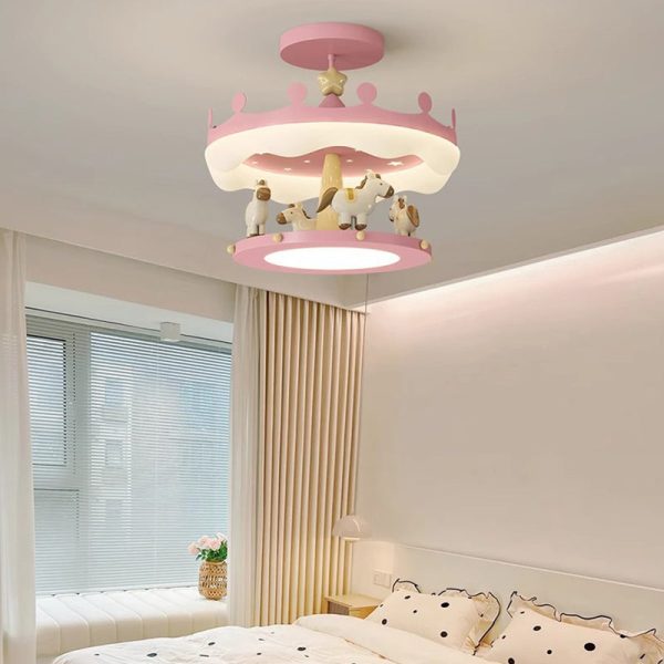 Modern Eclectic Kids Carousel Iron PE LED Semi-Flush Mount Ceiling Light For Bedroom - Image 11