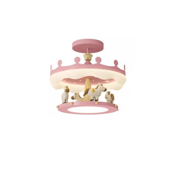 Modern Eclectic Kids Carousel Iron PE LED Semi-Flush Mount Ceiling Light For Bedroom - Image 15
