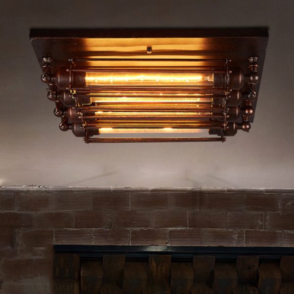 Contemporary Industrial Square Iron Glass 4-Light Semi-Flush Mount Ceiling Light For Bedroom - Image 7
