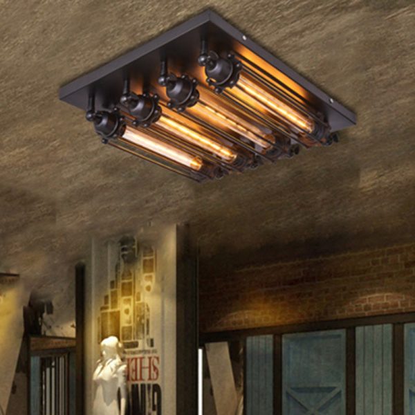 Contemporary Industrial Square Iron Glass 4-Light Semi-Flush Mount Ceiling Light For Bedroom - Image 2
