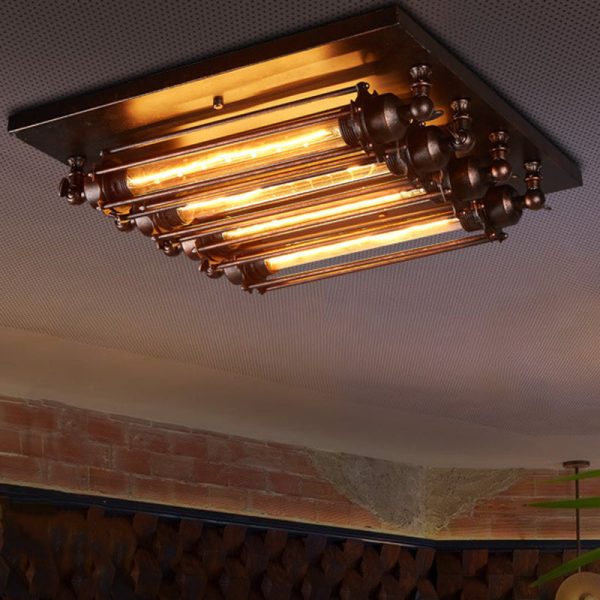 Contemporary Industrial Square Iron Glass 4-Light Semi-Flush Mount Ceiling Light For Bedroom - Image 8