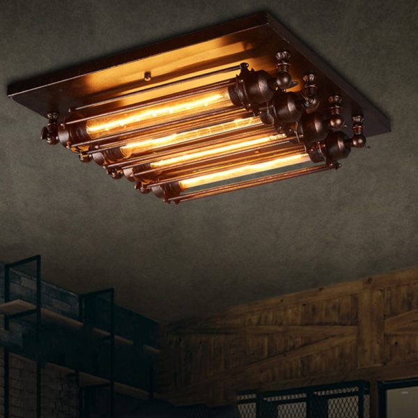 Contemporary Industrial Square Iron Glass 4-Light Semi-Flush Mount Ceiling Light For Bedroom - Image 9