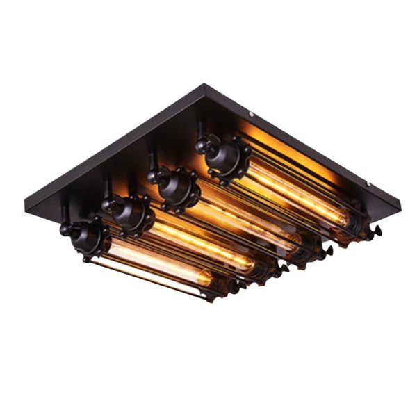 Contemporary Industrial Square Iron Glass 4-Light Semi-Flush Mount Ceiling Light For Bedroom - Image 12