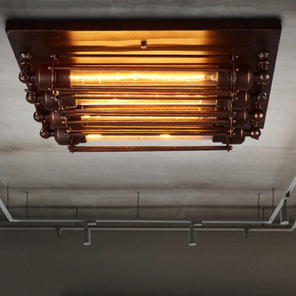 Contemporary Industrial Square Iron Glass 4-Light Semi-Flush Mount Ceiling Light For Bedroom - Image 3