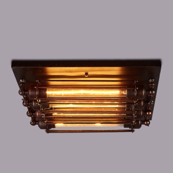 Contemporary Industrial Square Iron Glass 4-Light Semi-Flush Mount Ceiling Light For Bedroom - Image 11