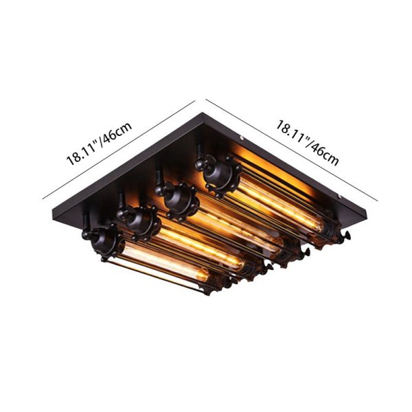Contemporary Industrial Square Iron Glass 4-Light Semi-Flush Mount Ceiling Light For Bedroom - Image 4