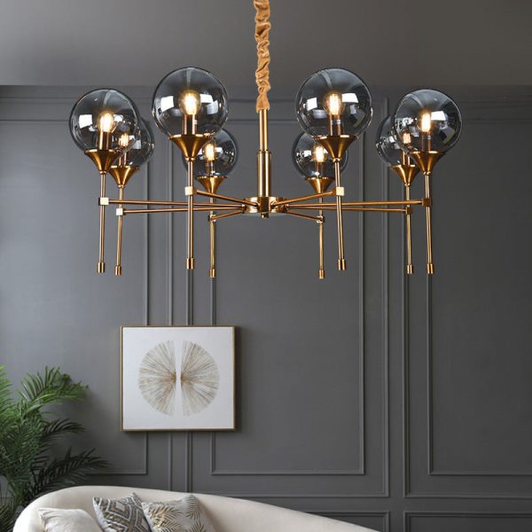 Modern Transitional Elegance Sphere Glass Iron 6/8 Light Chandelier For Living Room