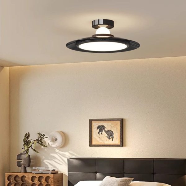 Modern Transitional Cream-Toned Flying Saucer Acrylic Shade Iron LED Semi-Flush Mount Ceiling Light For Bedroom - Image 10