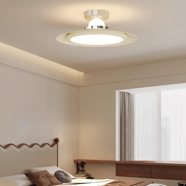 Modern Transitional Cream-Toned Flying Saucer Acrylic Shade Iron LED Semi-Flush Mount Ceiling Light For Bedroom - Image 13