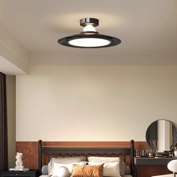Modern Transitional Cream-Toned Flying Saucer Acrylic Shade Iron LED Semi-Flush Mount Ceiling Light For Bedroom - Image 9